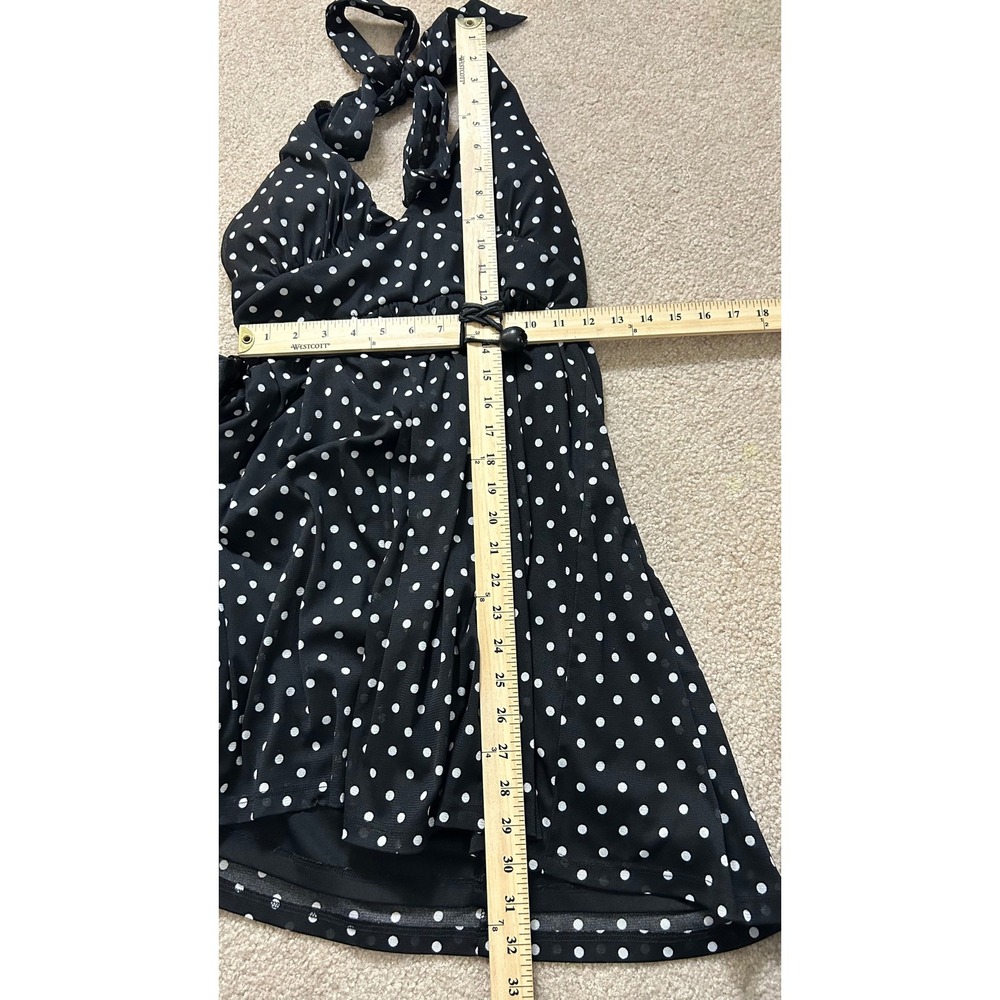 As U Wish Black White Polka Dot Halter Dress Women's Size L Tie Waist Sheer - Picture 9 of 10